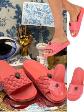 🆕 KURT GEIGER LONDON 🧿 NWOT Meena Eagle Quilted Slide, Salmon